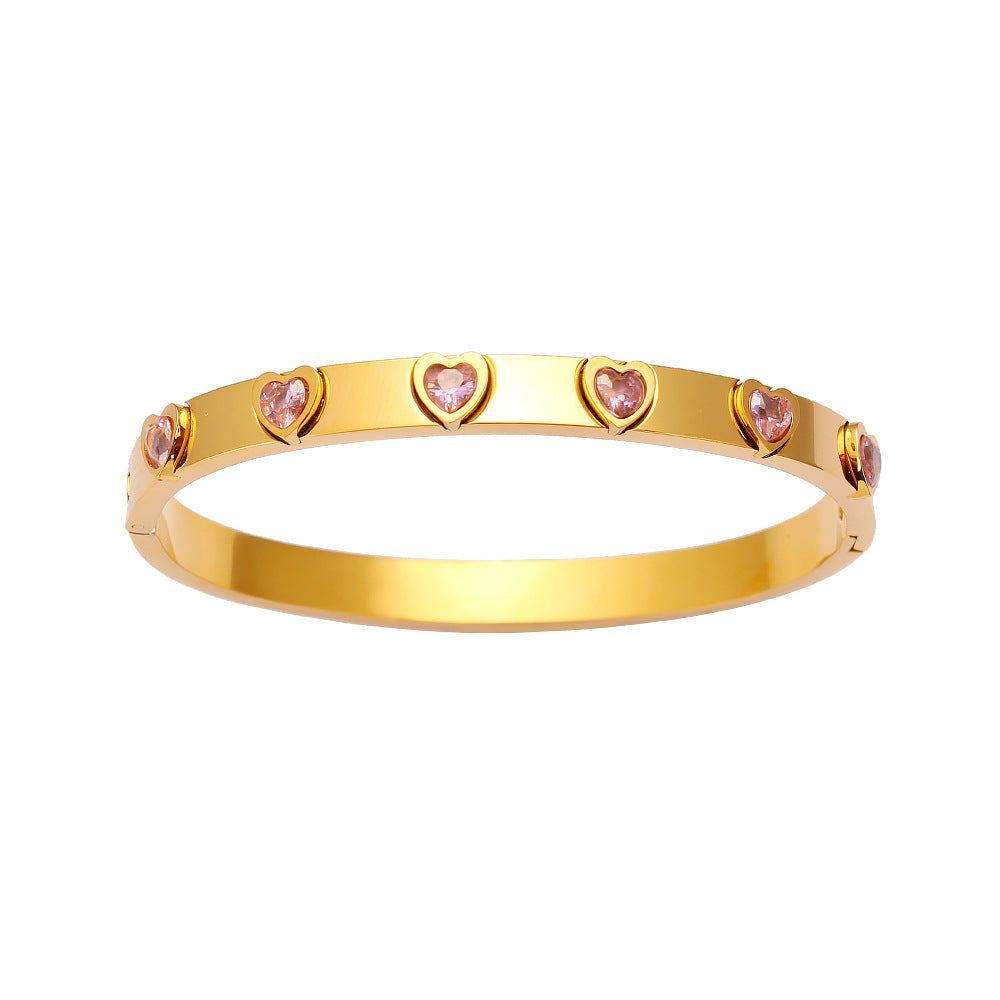 Wholesale Retro Stainless Steel 18K Gold -inlaid Peach Heart Dale Caps Bracelet